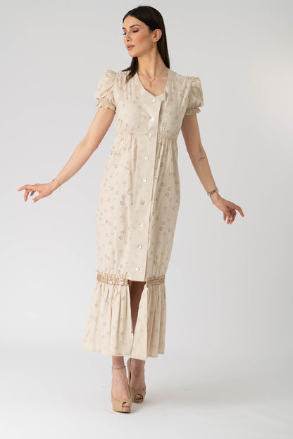 Beige eyelet dress. white eyelet dress, cotton eyelet dress